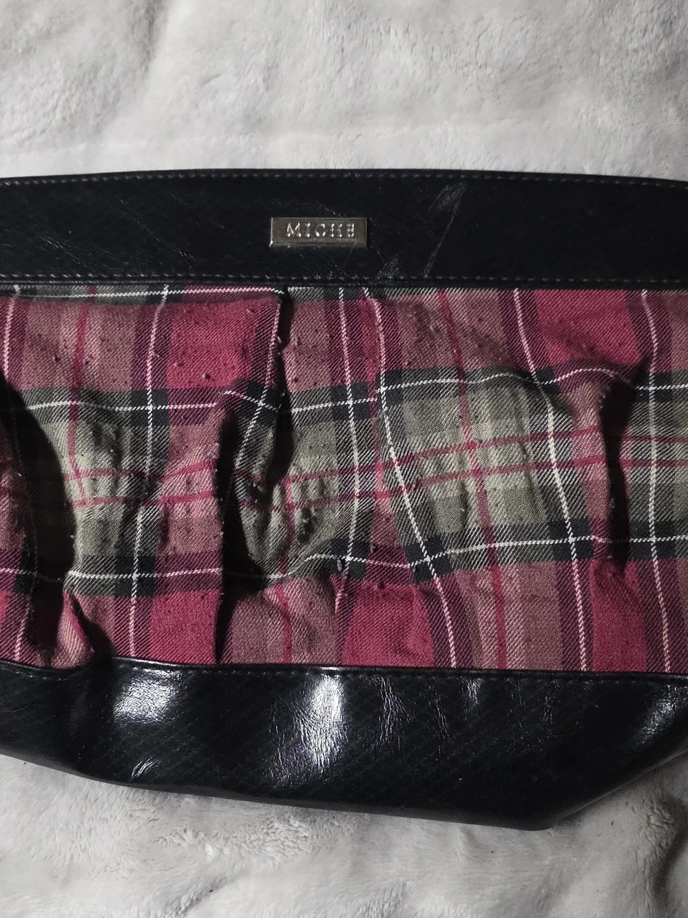 🎈5/$25- Miche Black Leather Trim Pink Plaid Small. **Shell Only**🎈